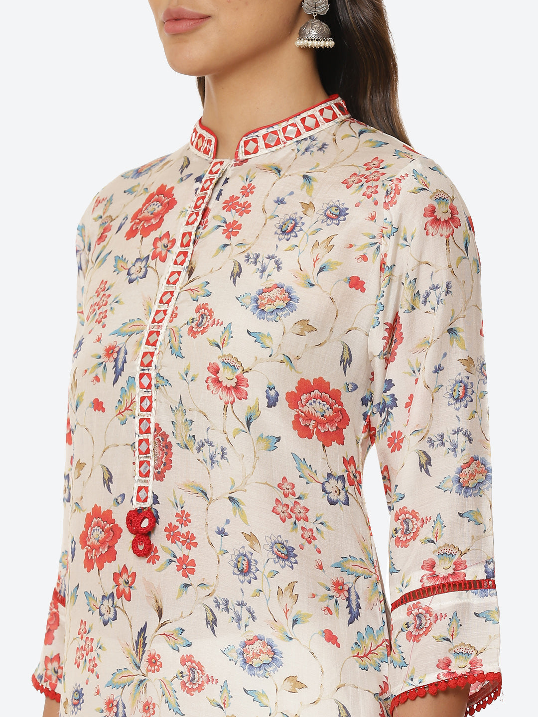 Printed Neck Patti Muslin Kurta