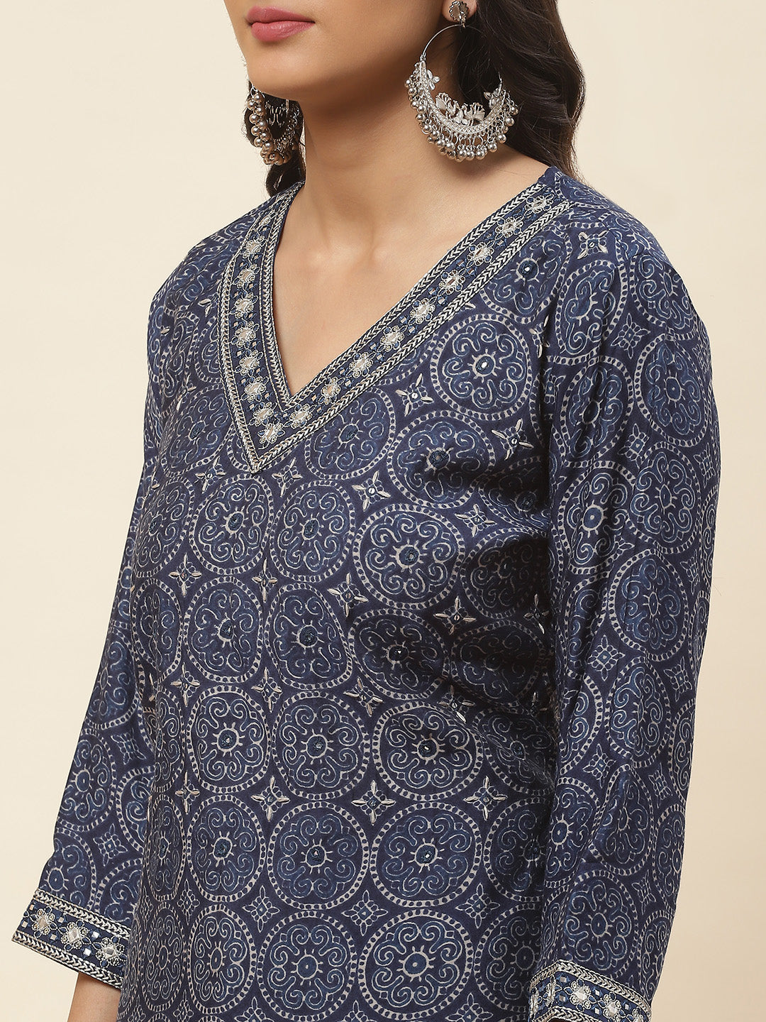 Printed Cotton Kurta With Pants & Dupatta