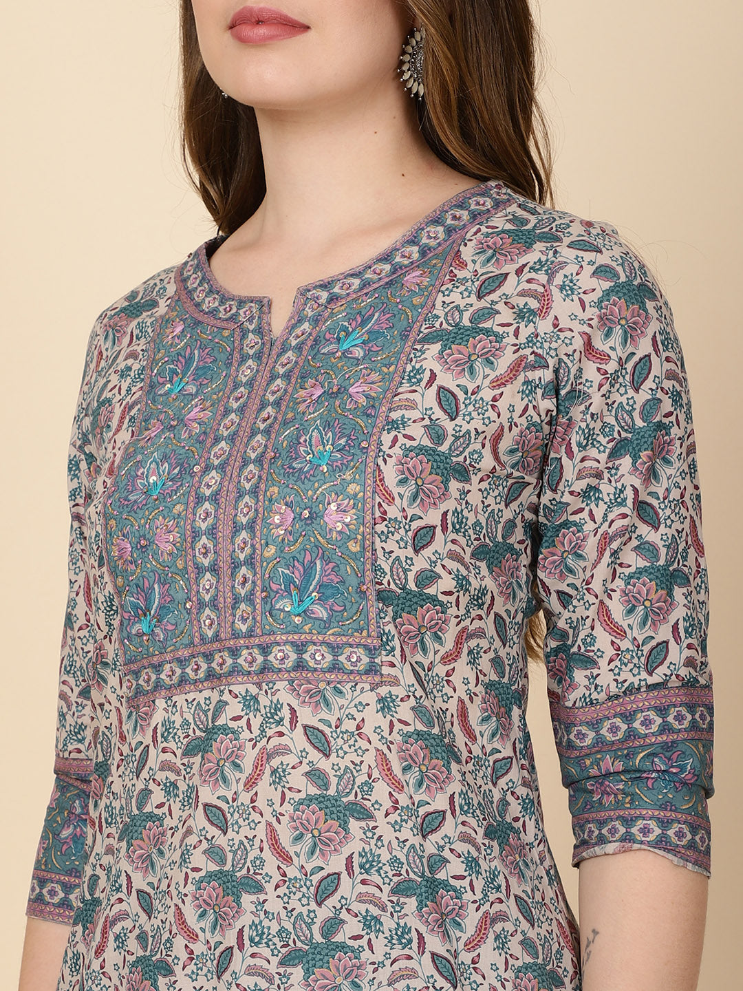 Floral Printed Cotton Kurta With Pants