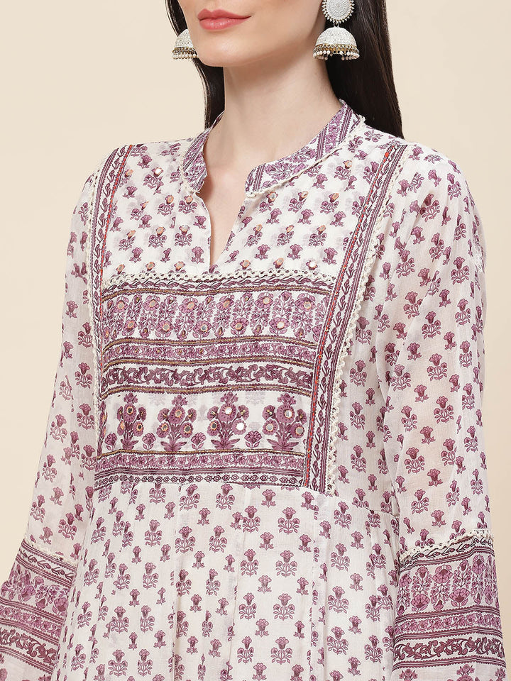 Floral Printed Cotton Kurta With Pants &amp; Dupatta