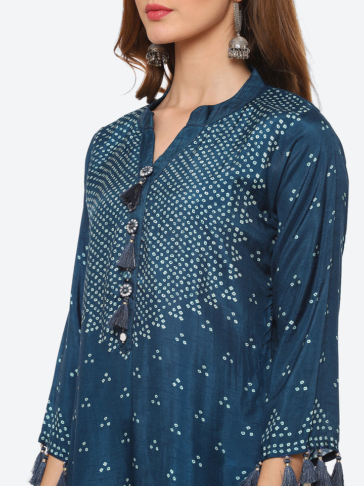 Bandhani Printed Banarasi A-Line Kurta With Pant