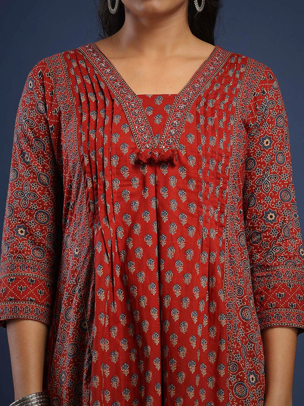 Maroon Cotton Blend Printed Straight Suit Set