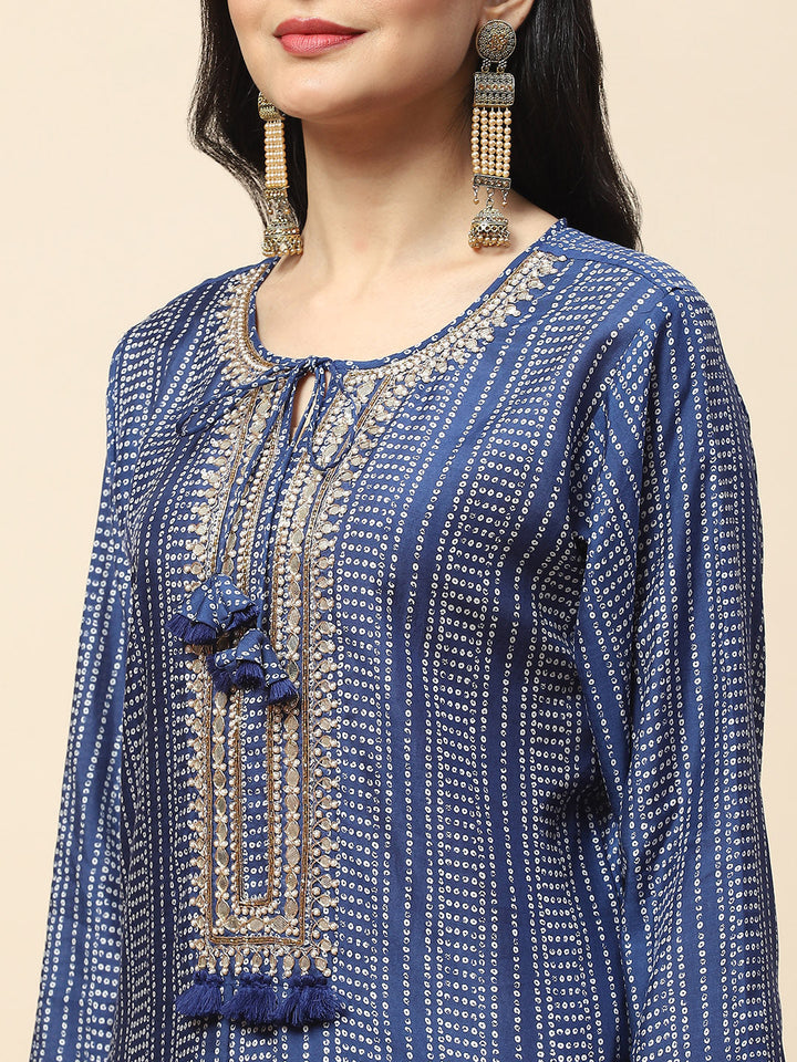 Printed With Yoke Embroidered Muslin Kurta