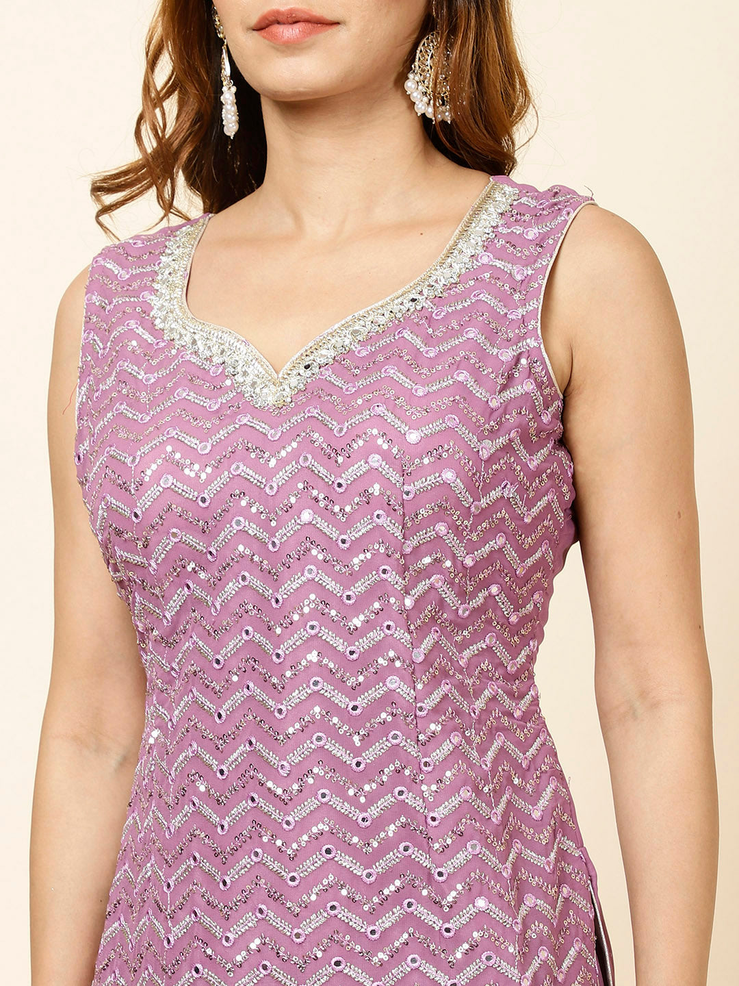 Embroidered Georgette Kurta With Garara &amp; Dupatta