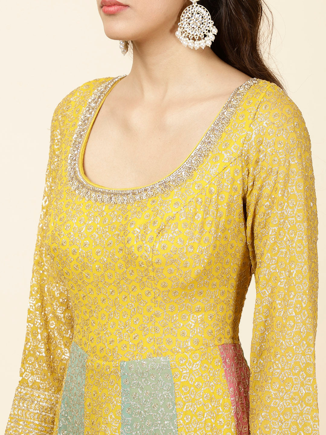 Sequin Embroidered Georgette Kurta With Churidar &amp; Dupatta