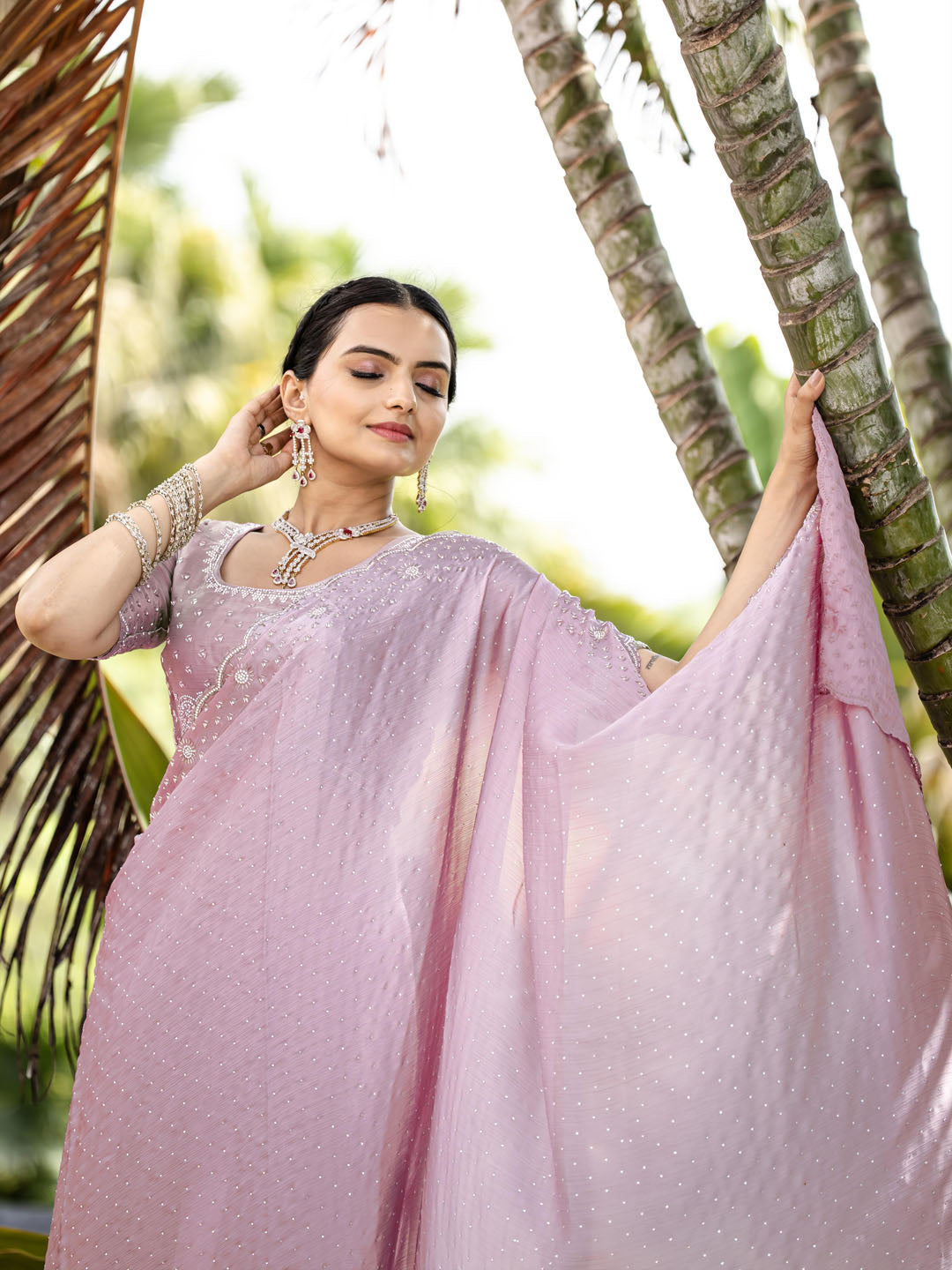 Cutdana Embroidered Chinon Saree