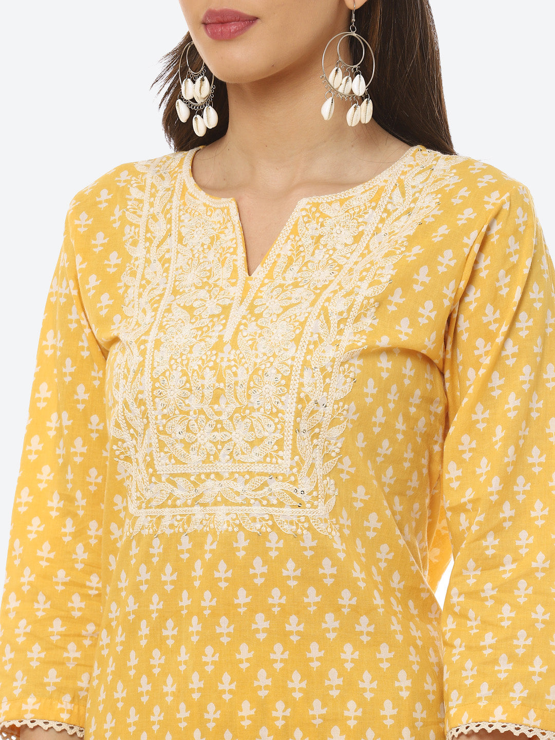Resham Work Printed Cotton Kurta With Pant