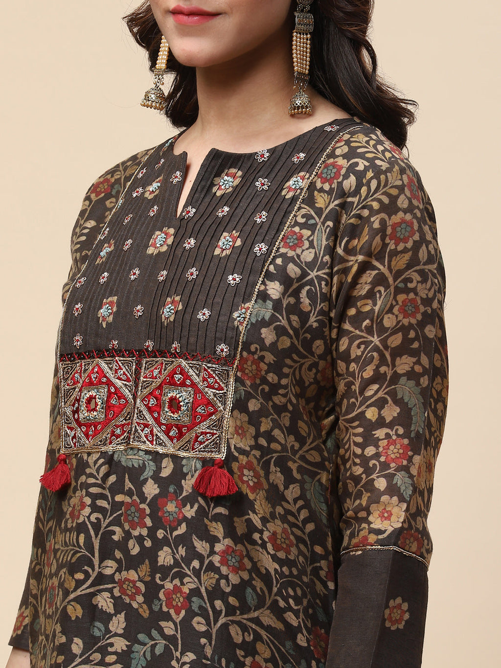 Printed Chanderi Kurta With Pants