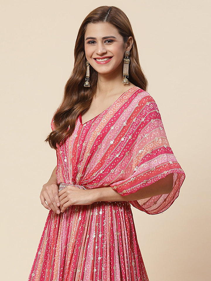 Sequin Zari Embroidered Crepe Gown Dress