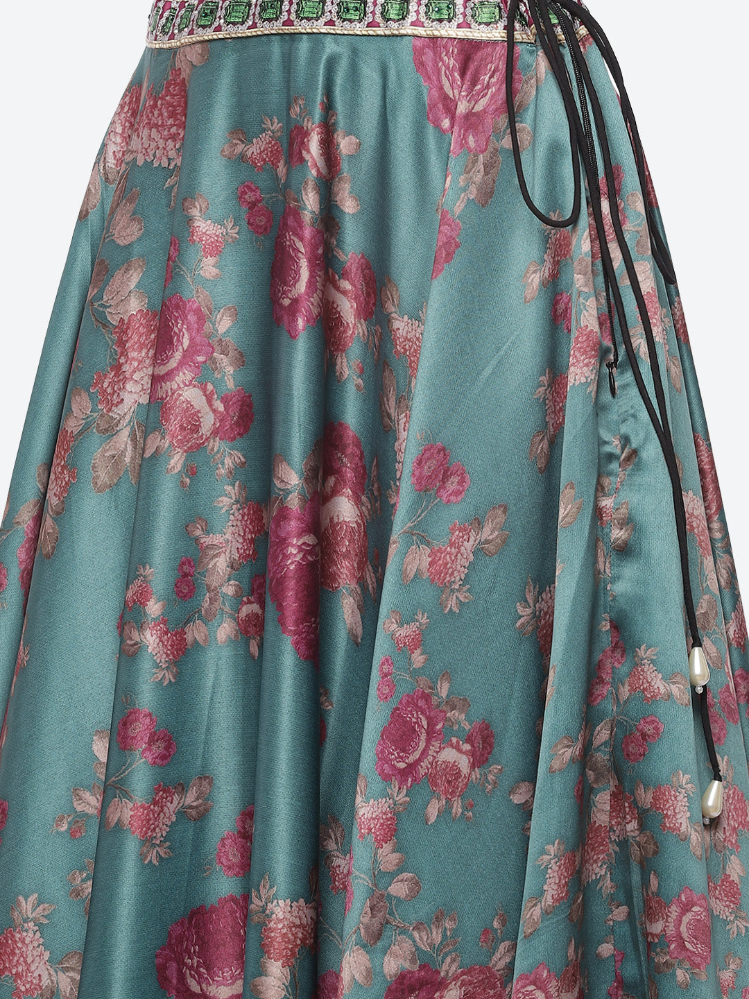 Floral Printed Satin Choli With Lehenga &amp; Net Dupatta