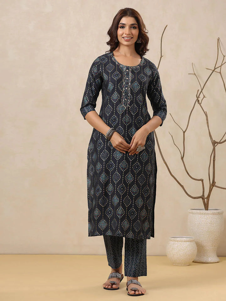 Block Printed Muslin Kurta With Pants &amp; Dupatta