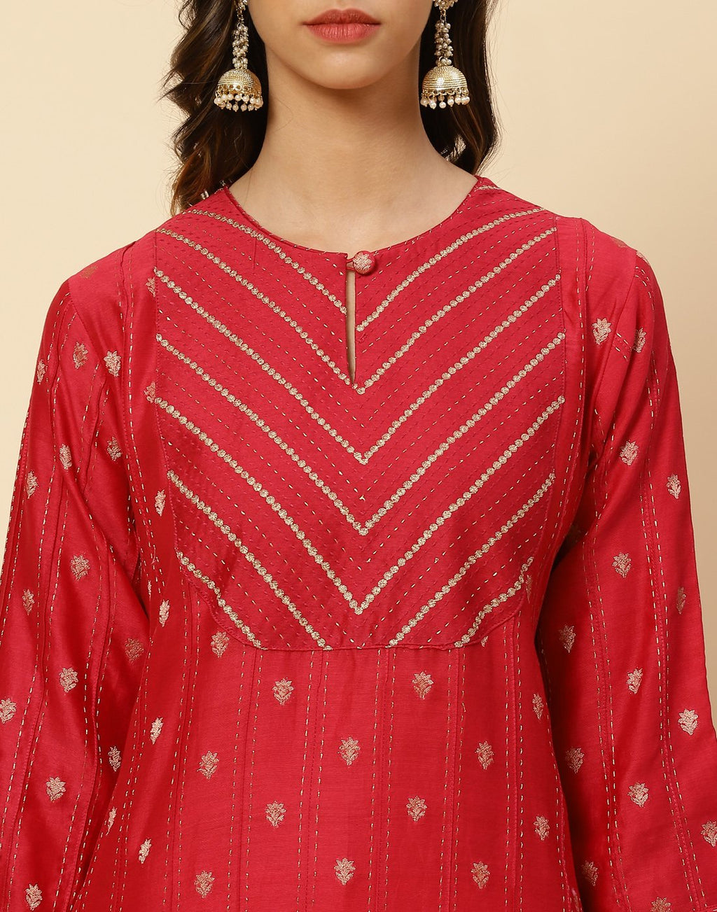 Embroidered Chanderi Kurti With Pant
