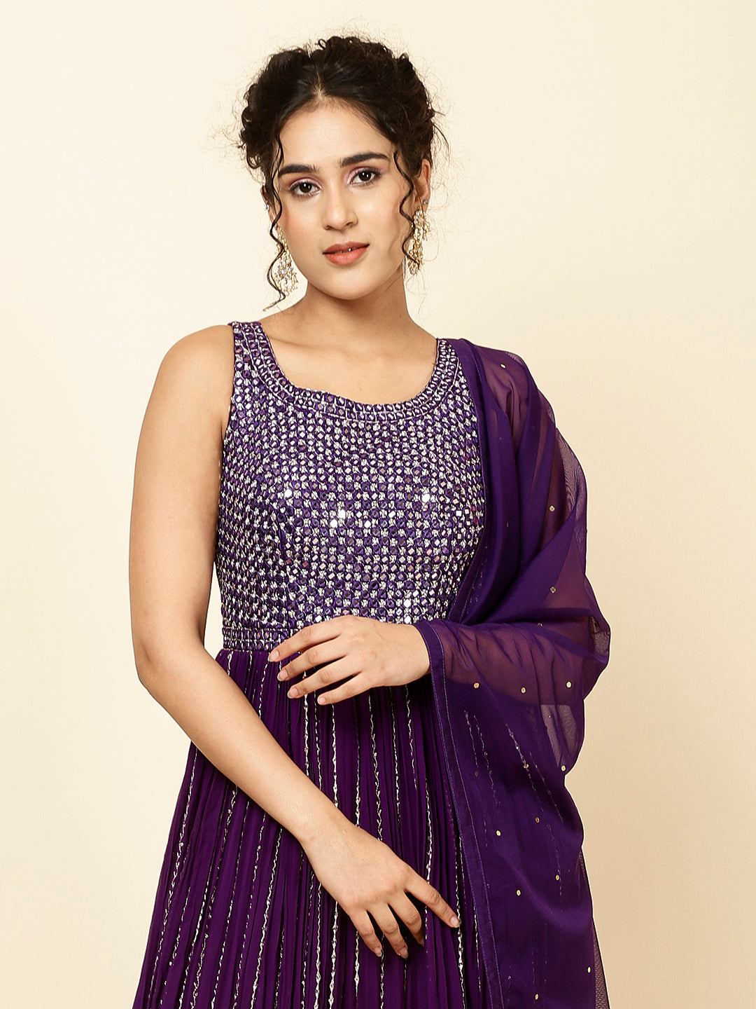 Embroidered Georgette Kurta With Pants &amp; Dupatta