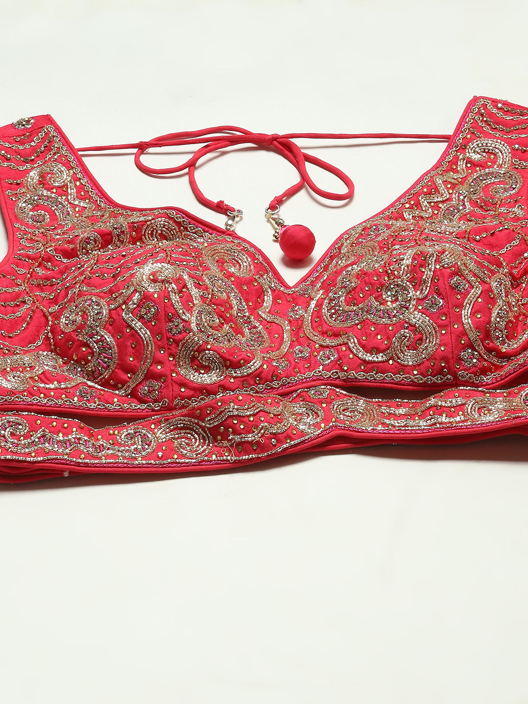Zari Booti Embroidered Organza Choli With Lehenga &amp; Dupatta