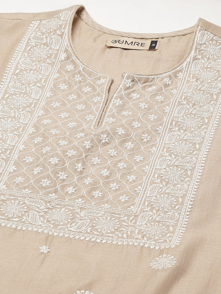 Embroidered Chanderi Kurta With Pants