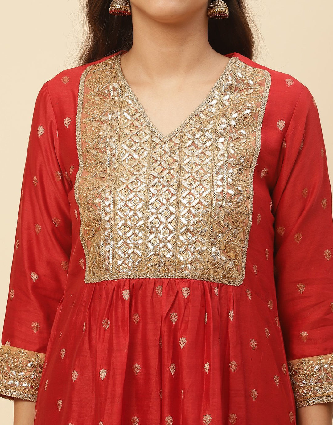 Embroidered Gota Work Anarkali Kurti With Palazzo