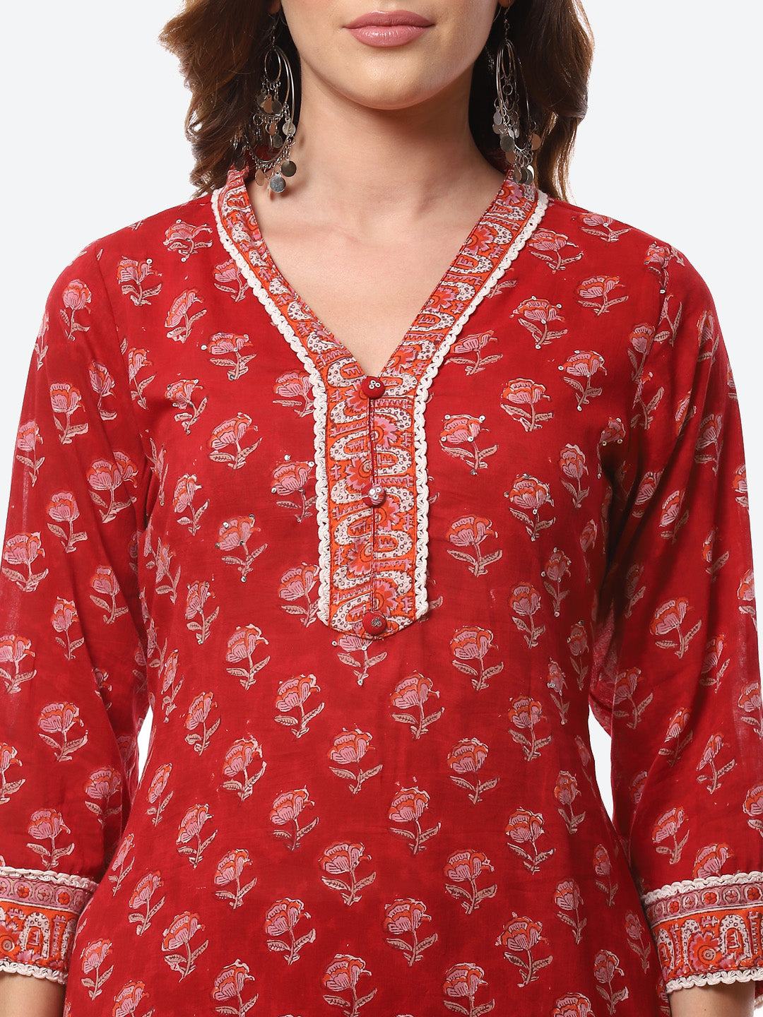 Floral Printed Cotton Kurta With Pants