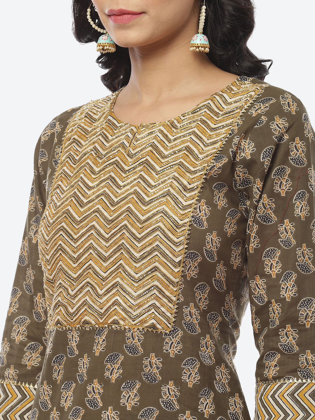 Printed Gota Work Cotton Kurti With Afghani Pant