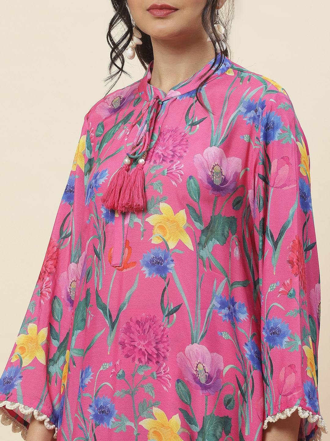 Floral Printed Muslin Kurti With Pants