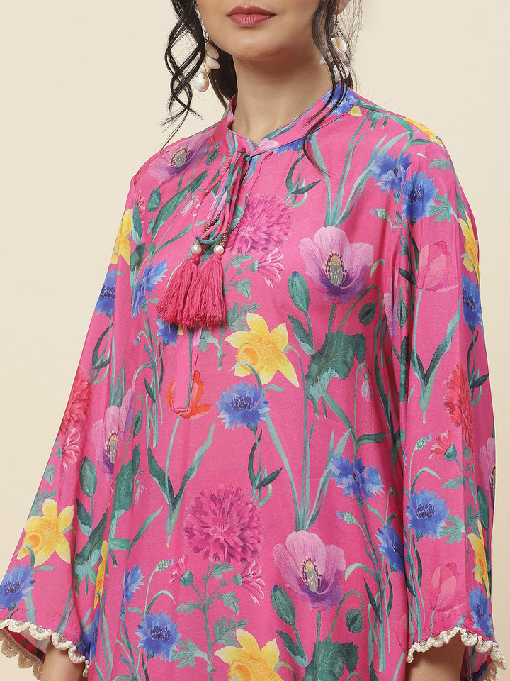 Floral Printed Muslin Kurti With Pants