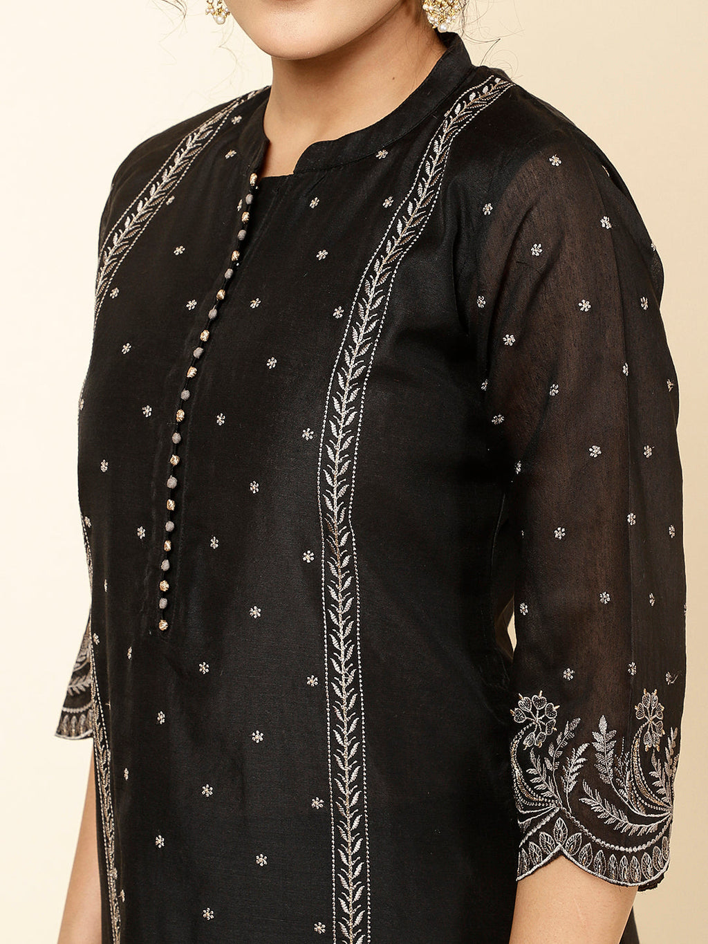 Embroidered Chanderi Kurta With Pants & Dupatta