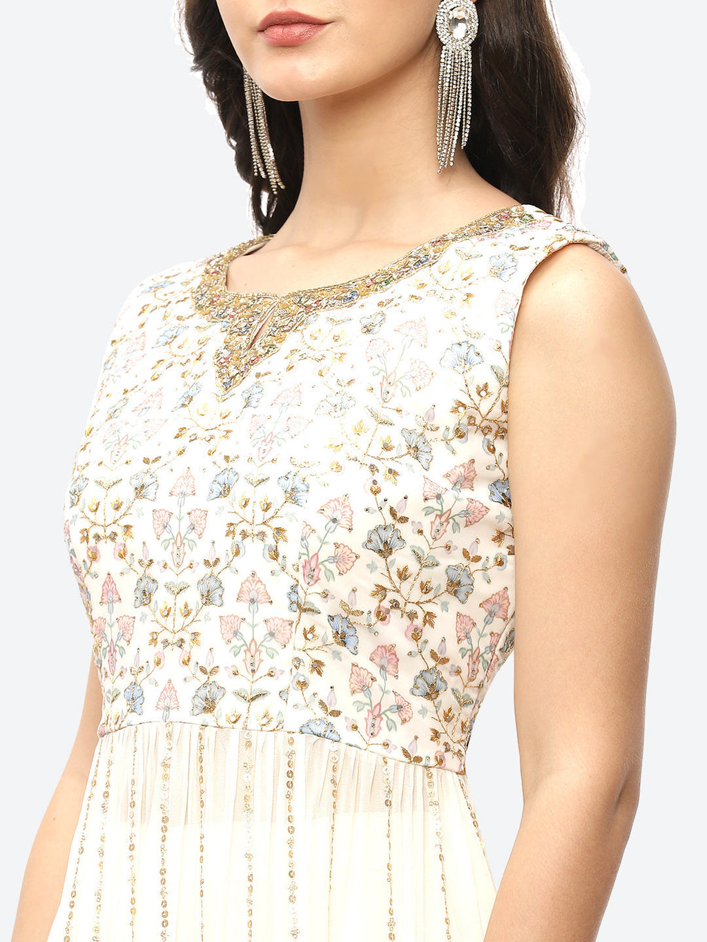 Zari Embroidered Georgette Kurta With Palazzo & Dupatta