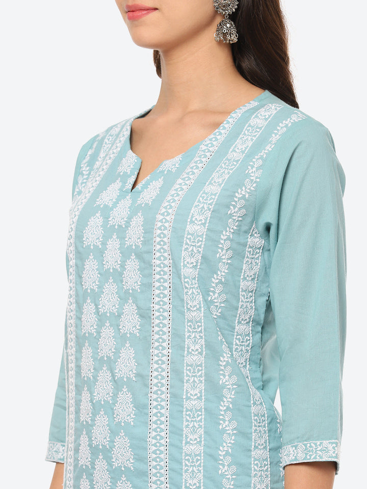 Thread Embroidered Cotton Kurta With Pant