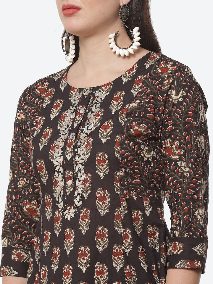 Printed Anarkali Gota Work Cotton Kurti With Pant