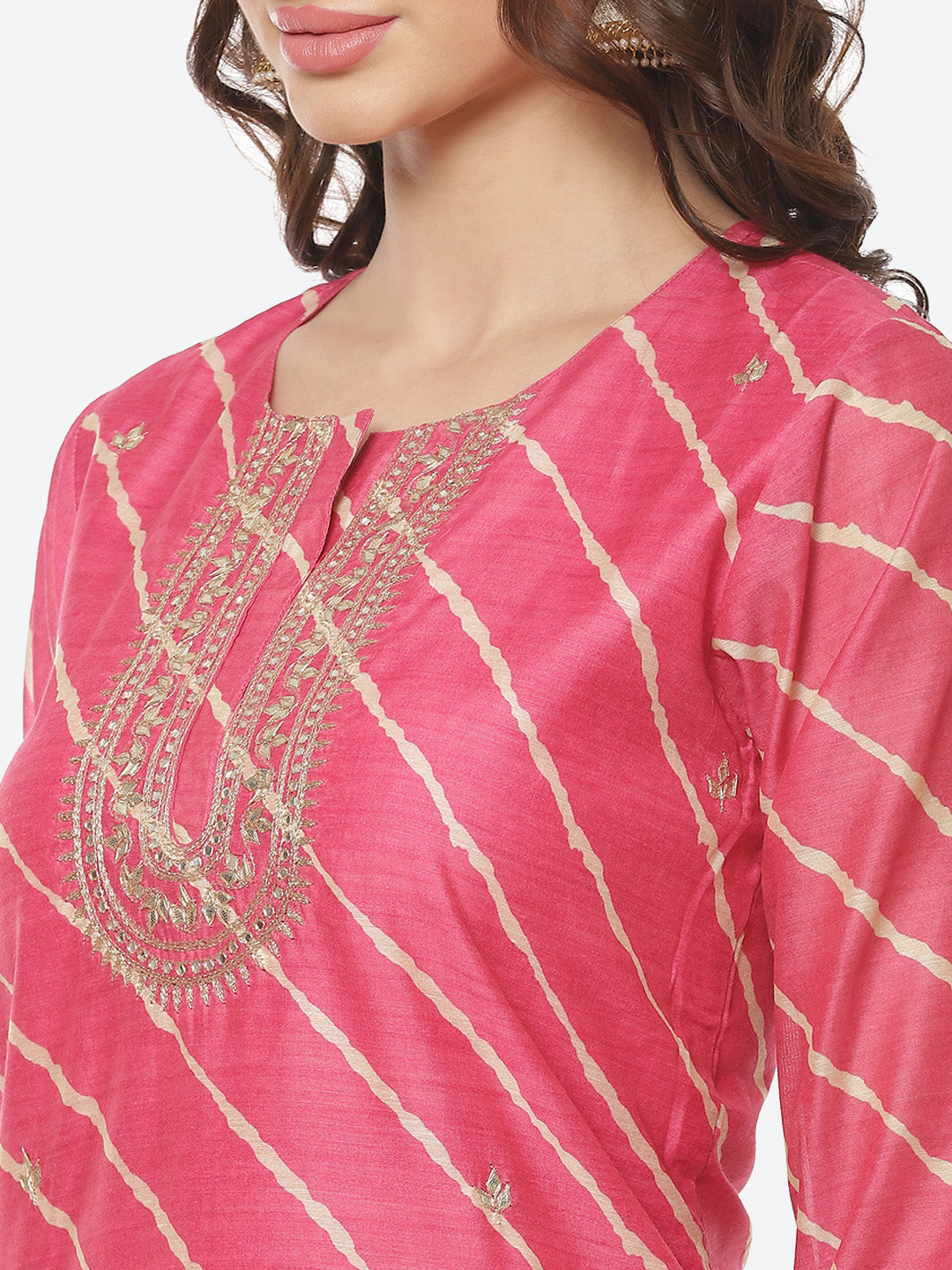 Embroidered Cotton Salwar Kameez Stitched Suit With Chanderi Dupatta