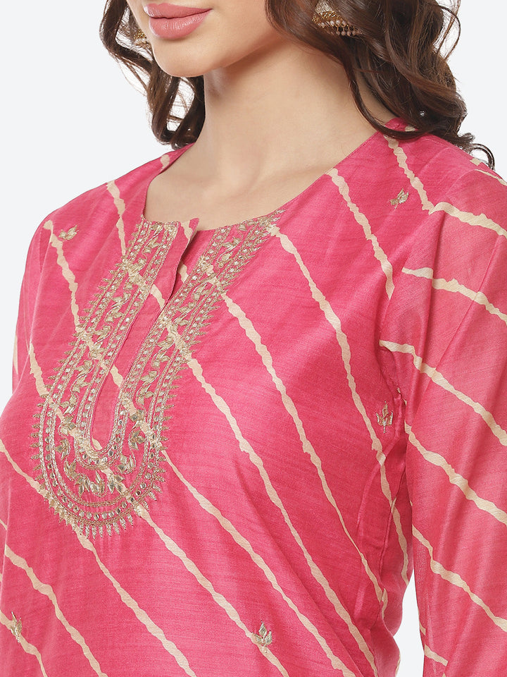 Embroidered Cotton Salwar Kameez Stitched Suit With Chanderi Dupatta