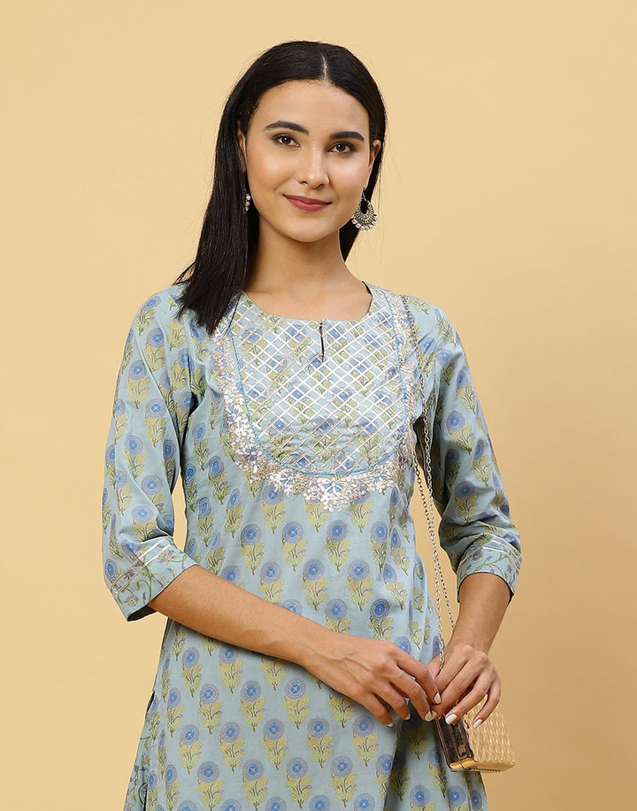 Printed Cotton Kurti With Palazzo
