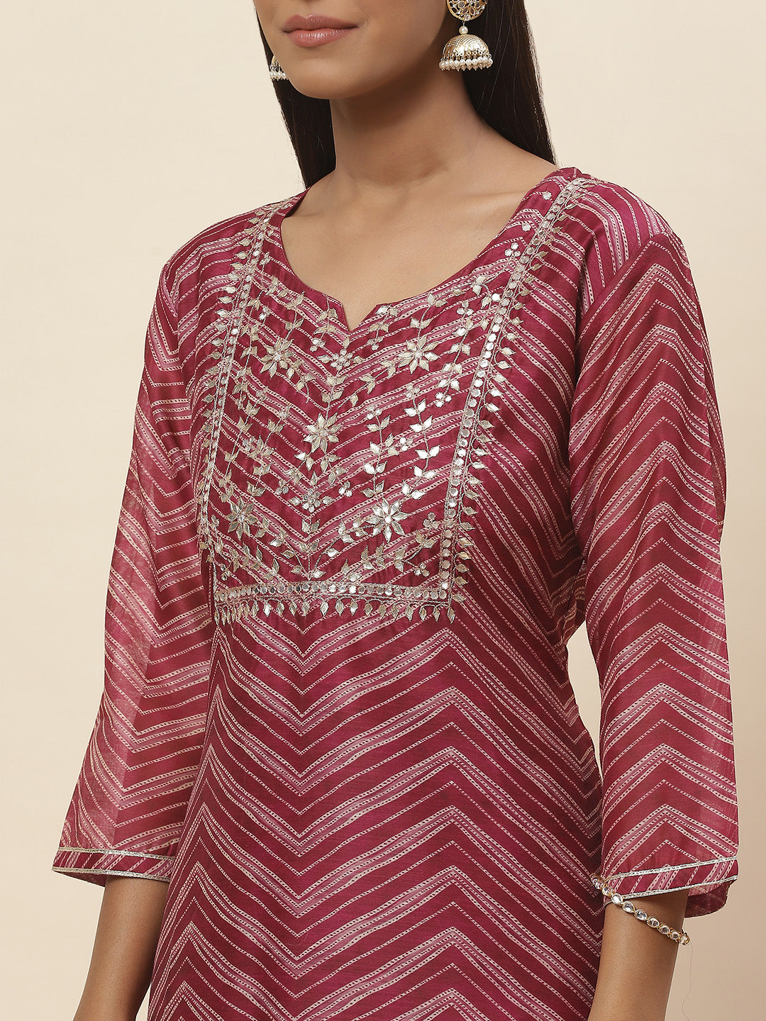 Printed Printed Chanderi Kurta With Pants