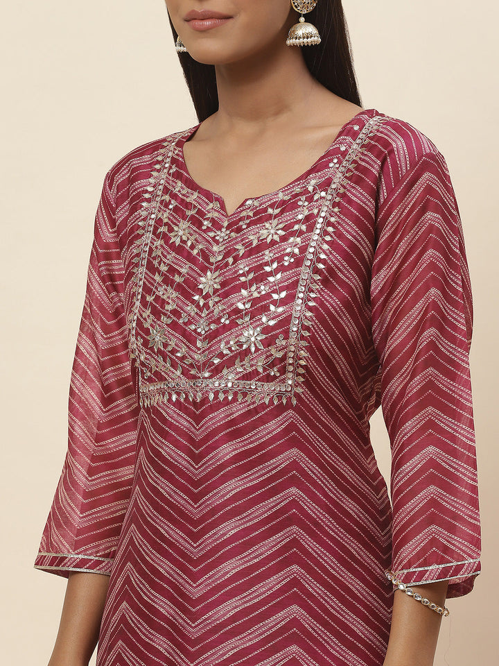 Printed Printed Chanderi Kurta With Pants
