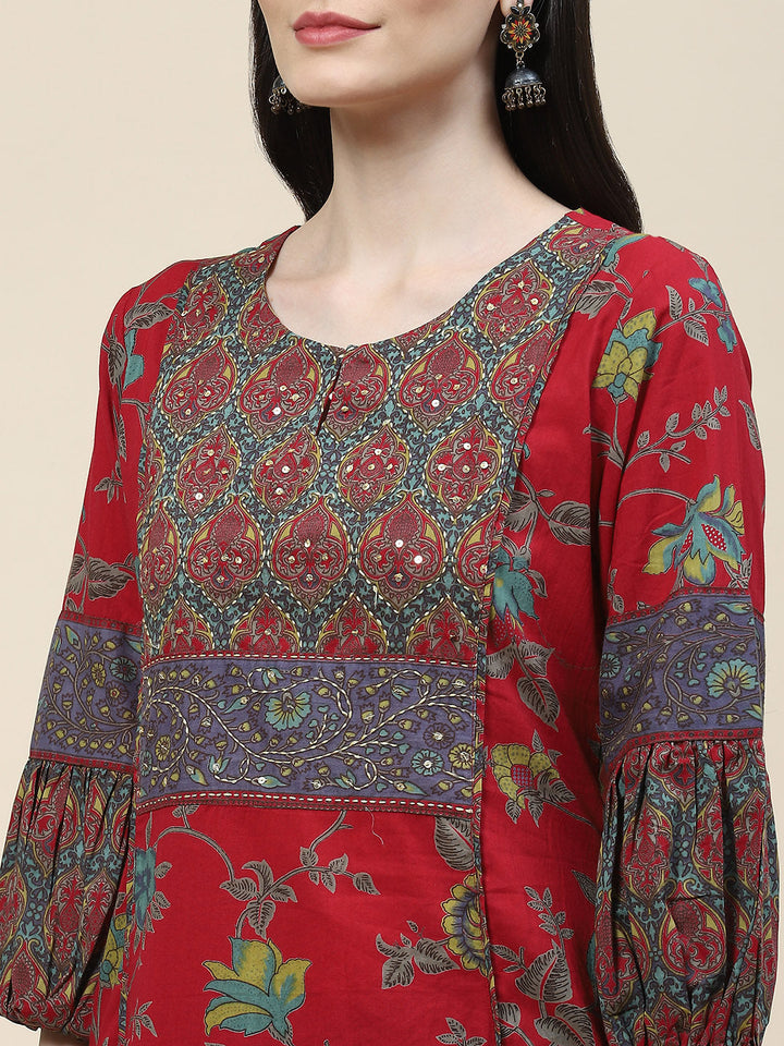 Floral Printed Cotton Kurta With Pants
