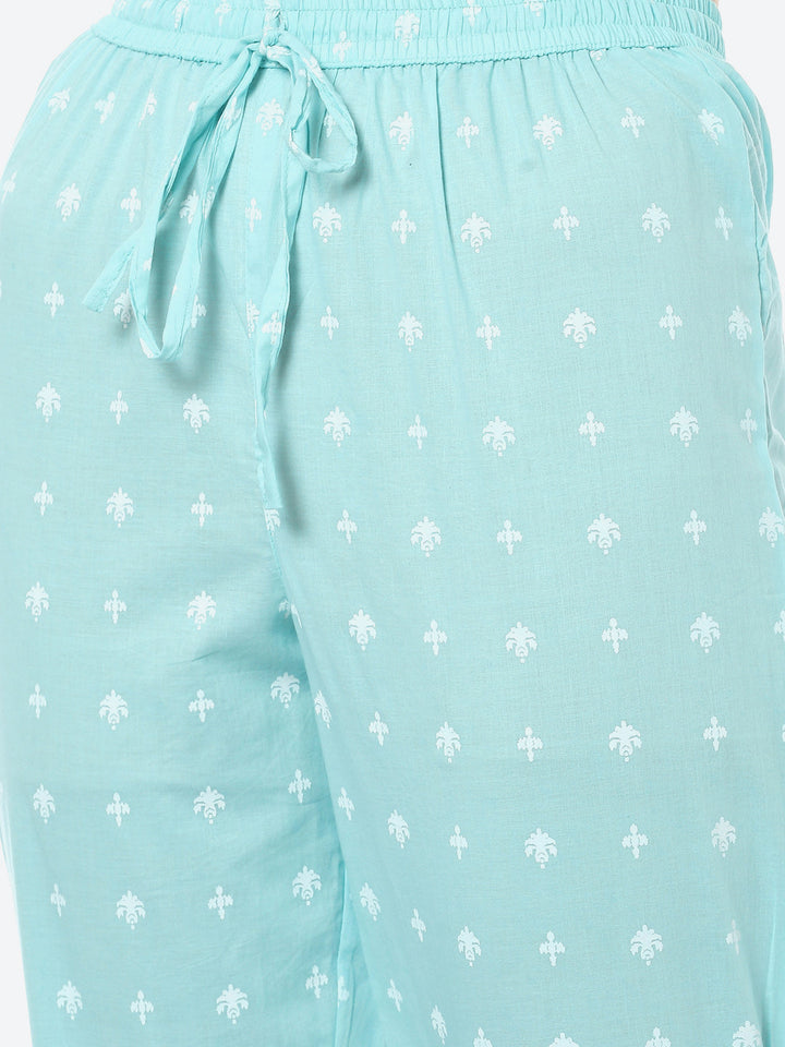 Resham Neck Booti Printed Cotton Kurta With Pant &amp; Cotton Dupatta