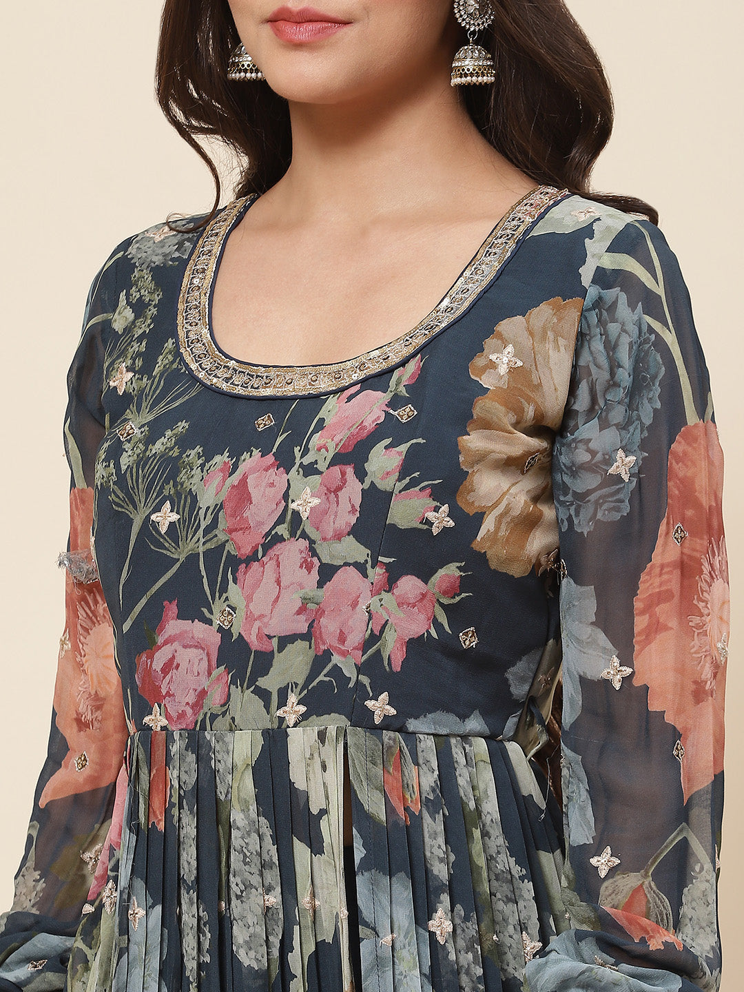 Printed Georgette Kurta With Pants &amp; Dupatta