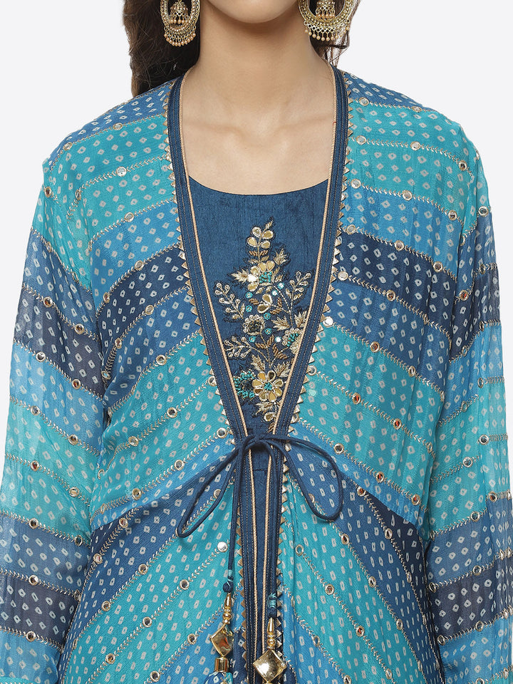 Bandhej Printed Crepe Jacket Cut Dress