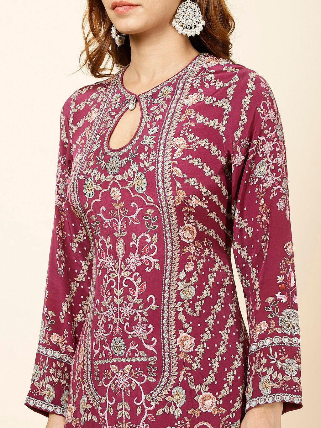 Digital Floral Printed Crepe Kurta With Palazzo & Dupatta