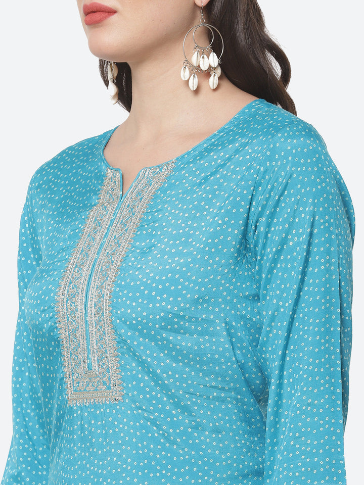 Bandhani Zari Cotton Kurti with Pant