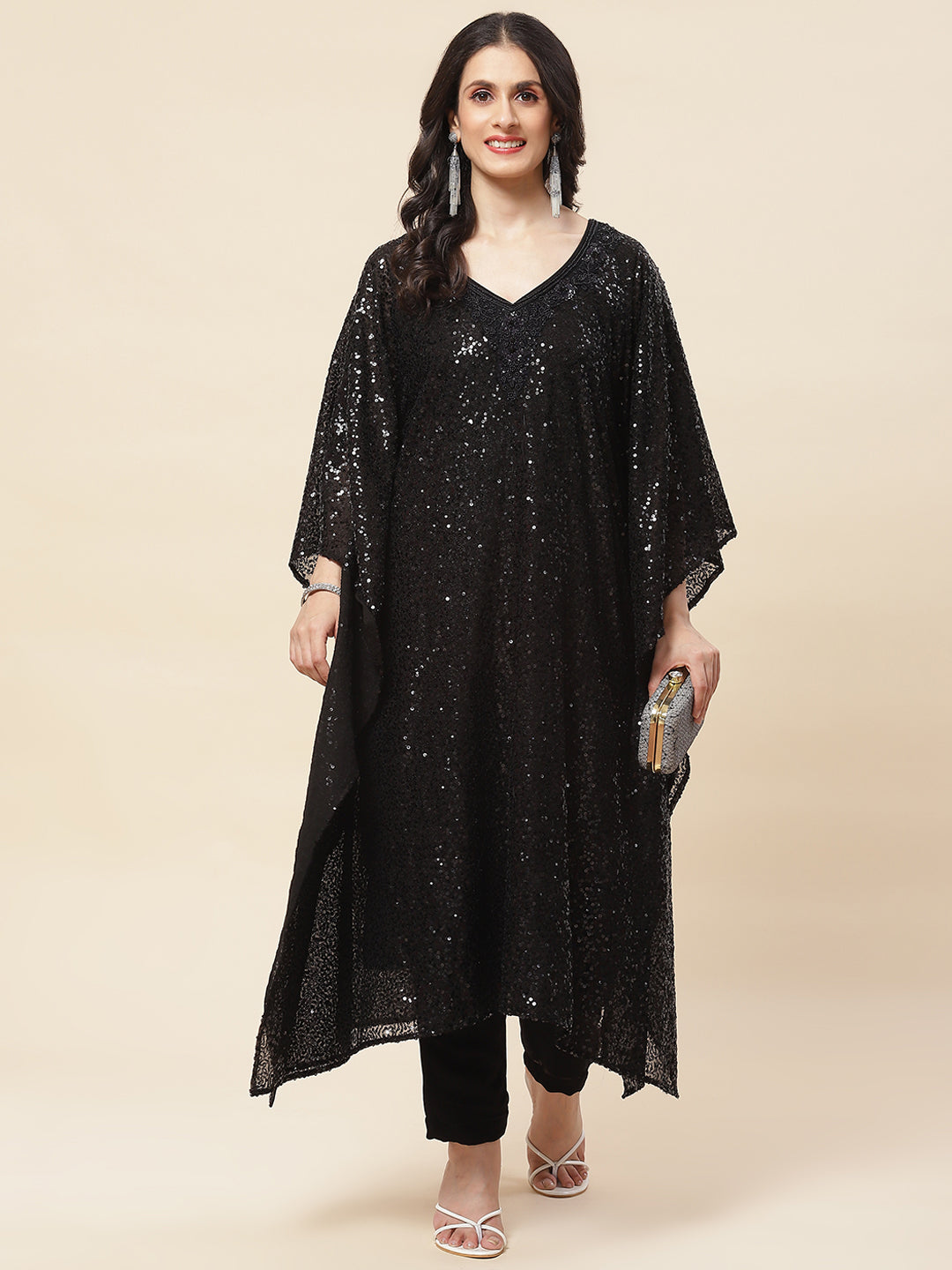 Sequin Embroidered Georgette Kurta With Pants