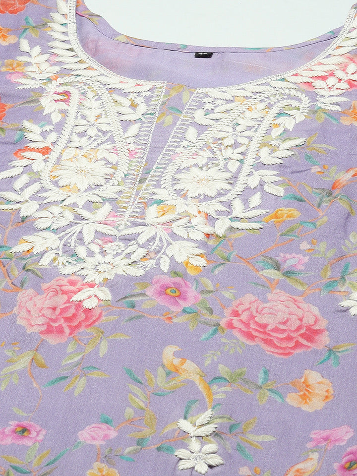 Printed Cotton Kurta With Pants &amp; Dupatta