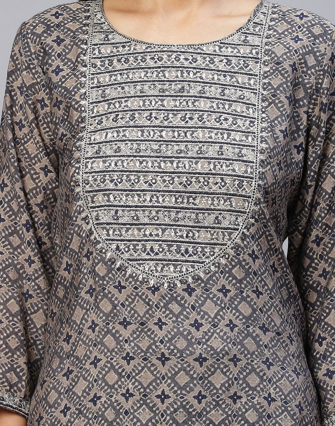 Yoke Embroidered Cotton Printed Kurti Pant Set
