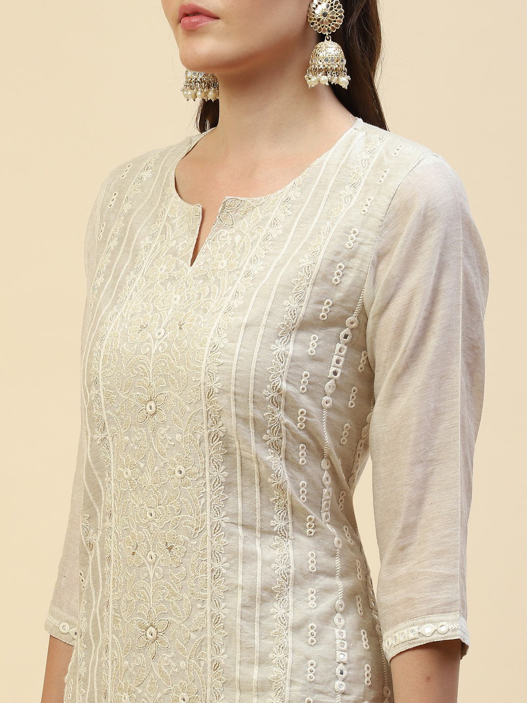 Embroidered Chanderi Kurta With Pants