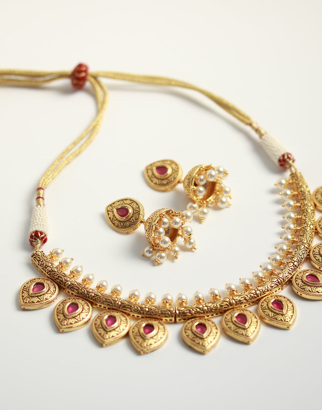 Colored Stone Necklace Set With Ear-Drop (Jhumki)