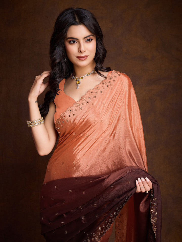 Embroidered Chinon Saree