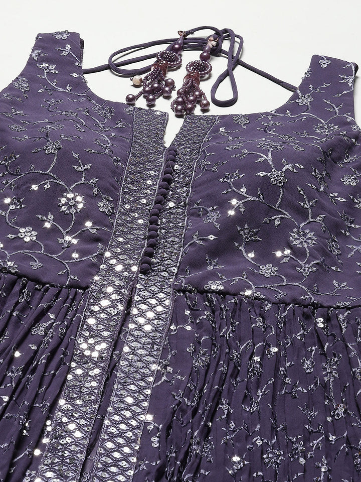 Resham Sequin Embroidery Georgette Kurta With Palazzo &amp; Dupatta