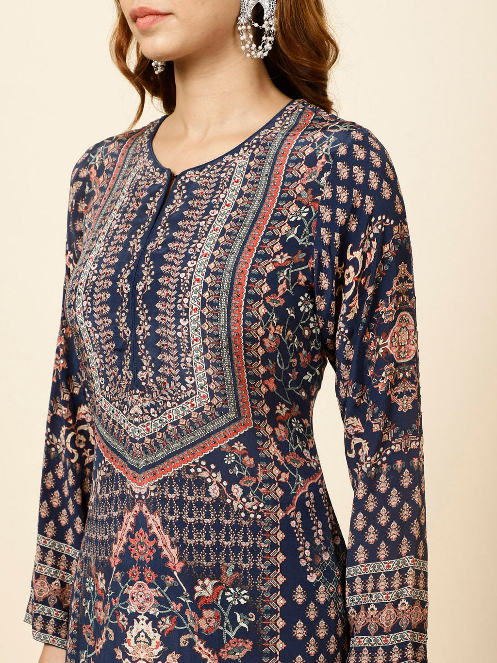 Digital Printed Crepe Kurta With Palazzo & Dupatta