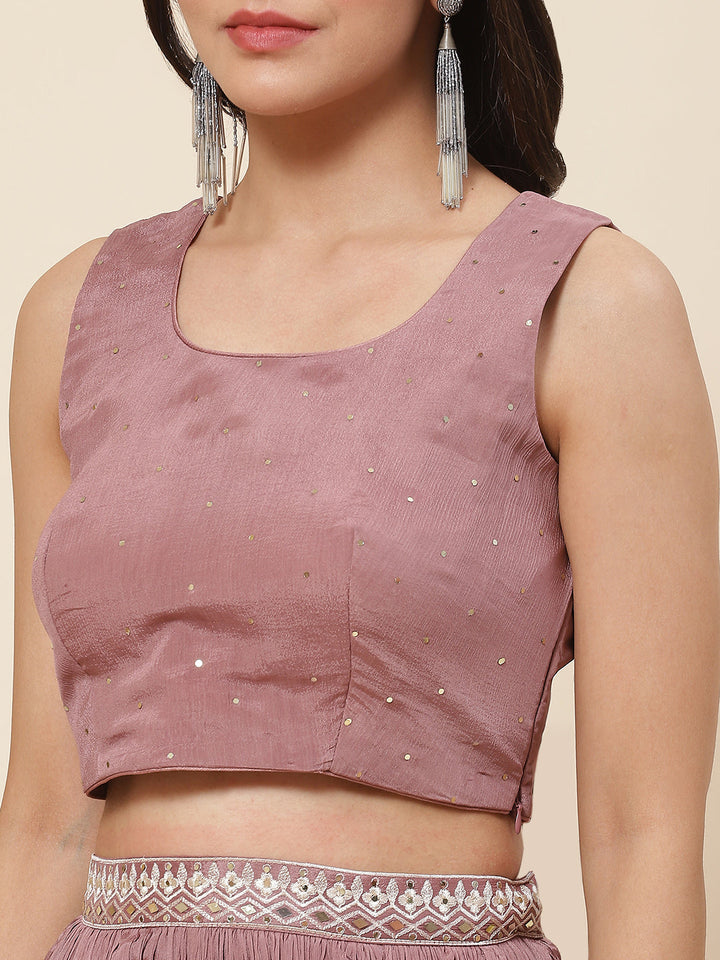 Resham Embroidered Crepe Choli With Lehenga &amp; Jacket