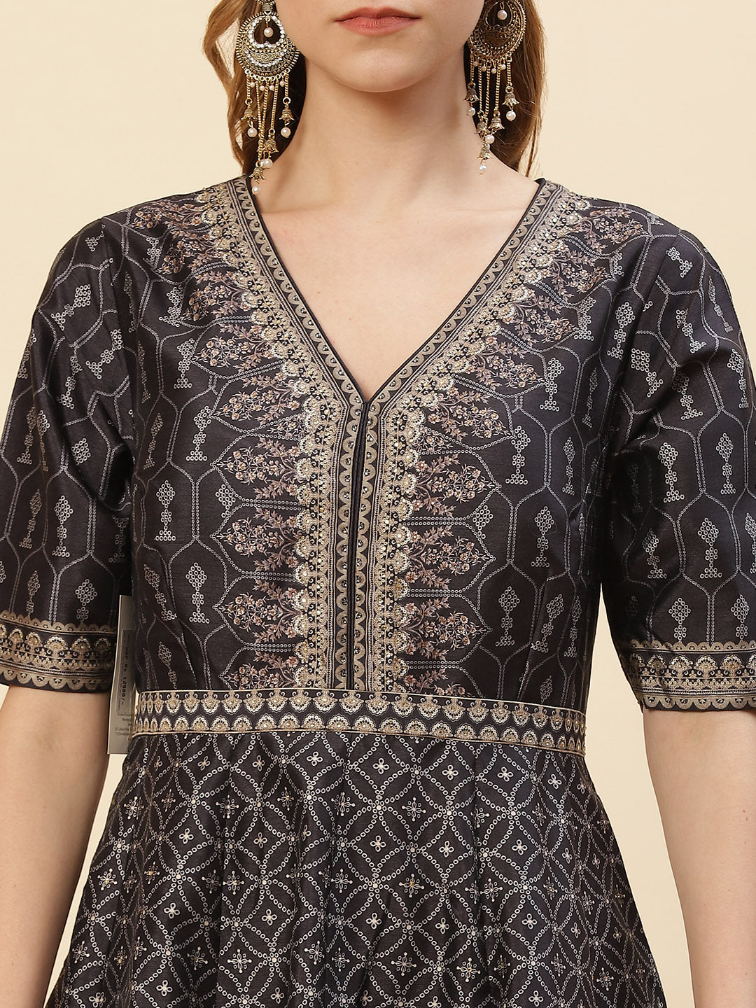 Art Tussar Digital Printed Anarkali Kurti With Chudidar And Printed Dupatta
