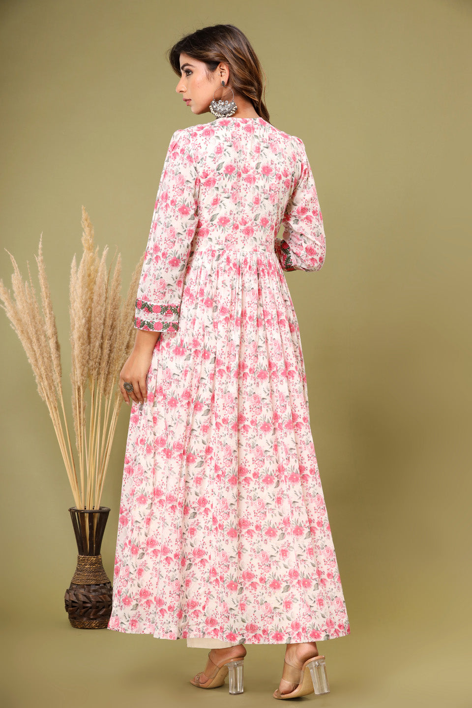 Floral Printed Cotton Kurta With Pants &amp; Dupatta
